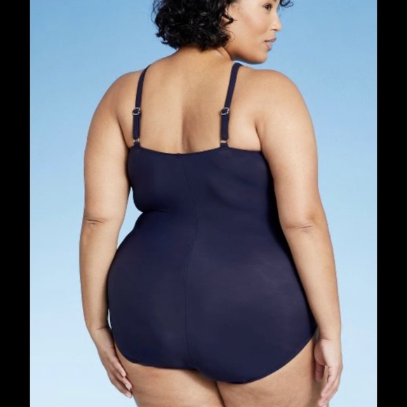 NWT Aqua Green [ Plus 20W‎ ] Crochet High Neck One Piece Swimsuit Navy - Picture 4 of 12